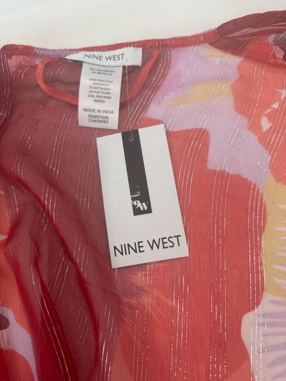 Nine West Sheer Floral Open-Front Kimono One Size Red/Purple Multicolor, NWT - Picture 7 of 8